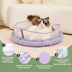 Cat Beds for Indoor Cats, Round Dog Bed for Small Dogs, Puppy, Kitten -Soft Plush Washable Cat Bed Calming with Protective Shield (Purple，21 Inches)