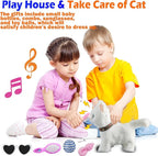 White Leash Walking Cat Set Singing That Purrs and Meows Animated Plush Robot Kitten Pet Moving Plush Realistic Stuffed Animal Remote Control Cute Kawai Robotic Kitty Toy for Kid