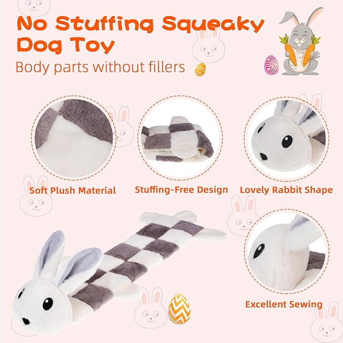 Mihachi Dog Squeaky Toys 16 Squeakers for Aggressive Chewers, Tough Interactive Tug of War Dog Toy-Squeaky Chew Toy for Small,Medium,Large Breed No Stuffing Rabbit Toy, Fun Long Toys 22.8 Inches