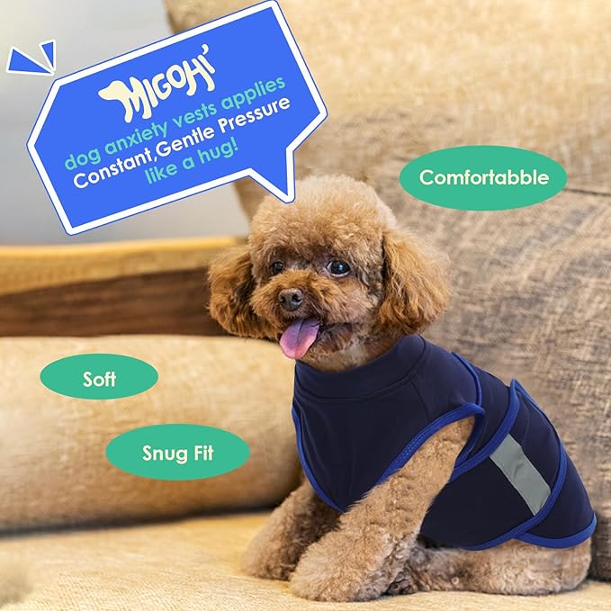 MIGOHI Dog Anxiety Relief Coat,Comfort Anxiety Vest for Dogs,Adjustable Anxiety Calming Wrap for Fireworks,Thunderstorms,Travel, Separation, Dog Anxiety Jacket for Small Dogs,XL,NavyBlue