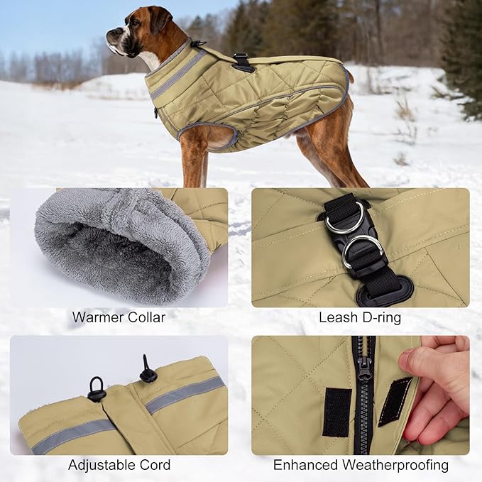 Dog Coat, Warm Dog Winter Coat for Small Dogs, Waterproof Jacket with Harness Built in, Reflective Turtleneck Cold Weather Coats with Zipper,Pet Fleece Vest Snow Jacket, Brown S