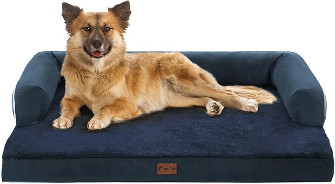 Orthopedic Dog Beds for Large Sized Dogs, Waterproof Egg Crate Foam Large Dog Couch Beds with Comfy Bolster 36x27Inch, Washable Pet Beds with Removable Cover and Nonskid Bottom, Navy Blue