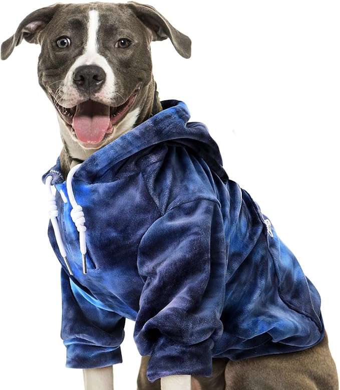 SlowTon Dog Hoodie Tie Dye - Warm Dog Sweater Hoodies with Pocket, Fall Winter Dogs Coat Jacket Pet Outfit Puppy Hooded Sweatshirt Clothes for Small Medium Large Dogs Boy Girl (Blue, 3XL)