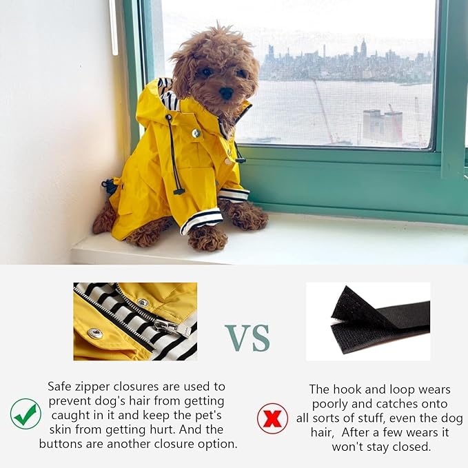 Morezi Dog Zip Up Raincoat with Reflective Buttons, Rain/Water Resistant, Adjustable Drawstring, Removable Hood, Raincoats with Legs 8lbs to 80lbs Available - Dark Blue - XS