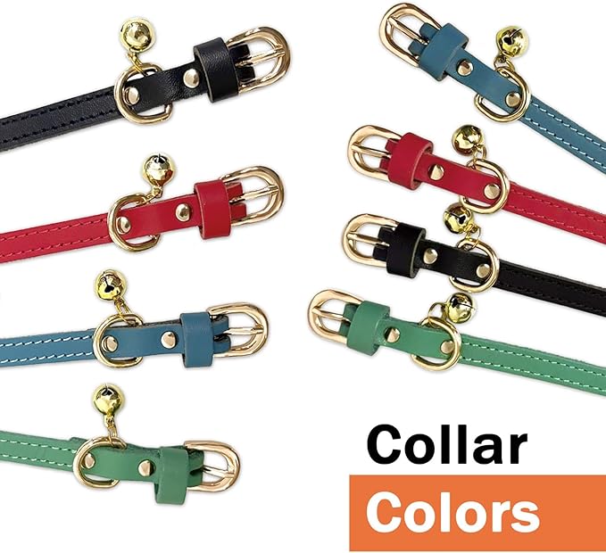 Guiding Star Leather Collar for Puppy, Cute Soft Thin Dogs Collars for Small Medium Dogs, Cat Collar with Bell (Black, XS, 9"-12")