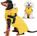 Lukovee Dog Raincoat - Waterproof Rain Jacket with Harness & Removable Hood, Reflective Double Layer Dog Rain Coat Poncho for Small Medium Large Dogs Puppy (M, Y)