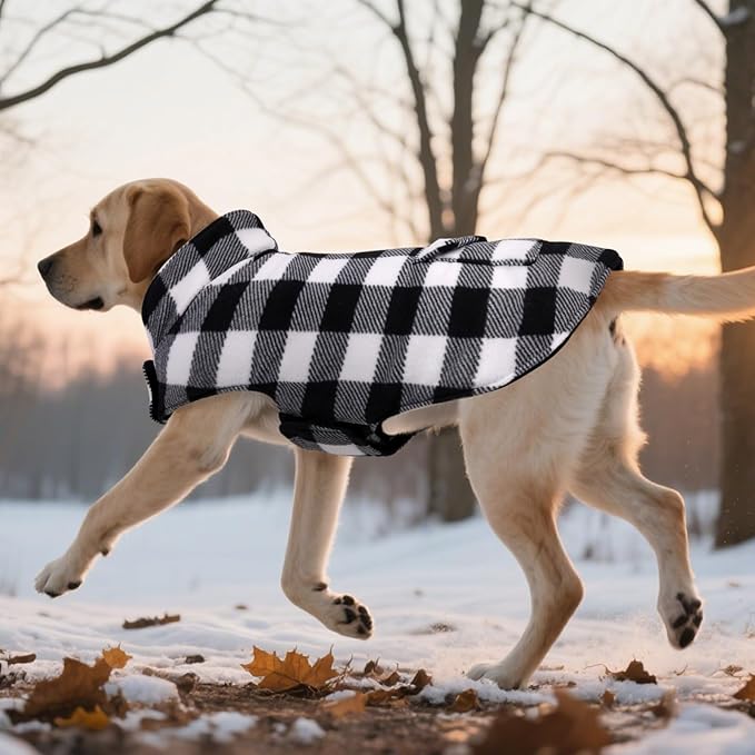 ASENKU Dog Winter Coat, Fleece Doggie Jacket Plaid Reversible Vest Waterproof Windproof Cold Weather Clothes for Small Medium Large Dogs (L, White)