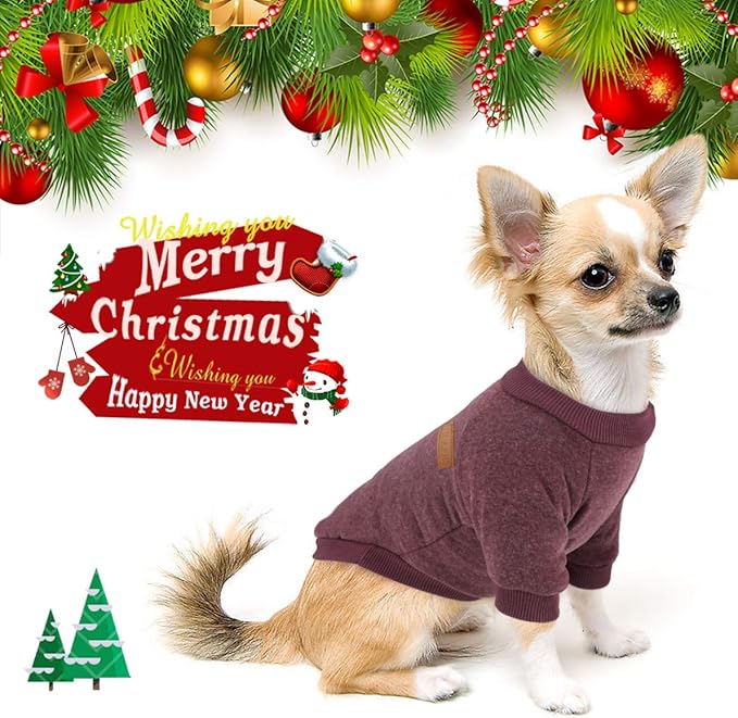 Idepet Pet Dog Classic Knitwear Sweater Soft Fleece Dog Coat Thickening Warm Pup Dogs Shirt Winter Pet Dog Cat Clothes Puppy Customes Clothing for Small Dogs (M, Brown)