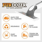 FurDozer Pet Hair Remover & Auto Detailing Tools - Cat & Dog Hair Remover for Carpets, Car Interiors, Couches, Bedding, & Pet Furniture (Gray, (2 Pack) - X6)