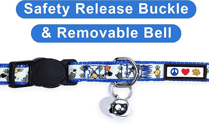 Pawtitas Glow in The Dark Cat Collar with Safety Buckle and Removable Bell Cat Collar Kitten Collar Blue Cat Collar