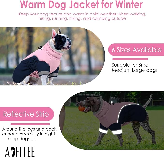 AOFITEE Dog Coat- Two Legged Extra Large Dog Winter Jacket - Zipper Dogs Cold Weather Coat with Harness, Warm Pet Puffer Jackets Reflective Pet Snow Coats for Golden Retriever, Weimaraner, PinkNavy2XL