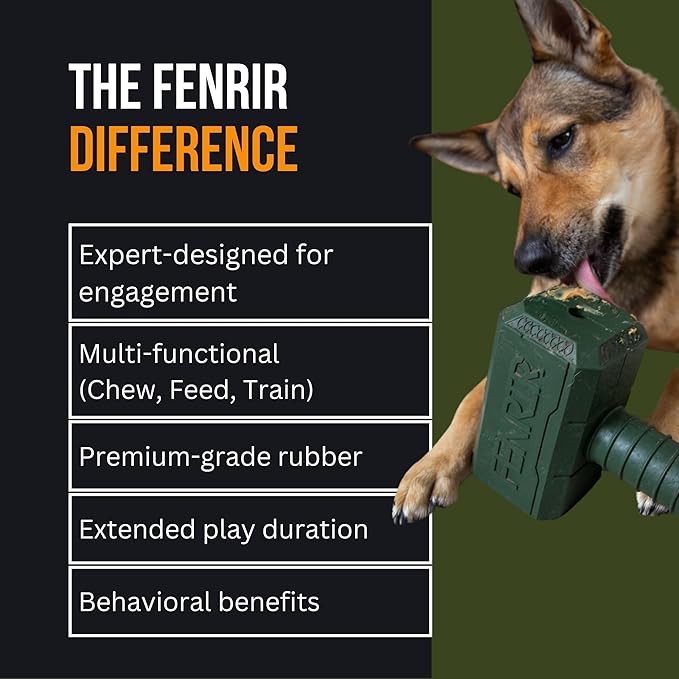 Fenrir Hammer Dog Chew Toy Strong Rubber Stuffable Enrichment Toy for Chewers (Blue, Small)