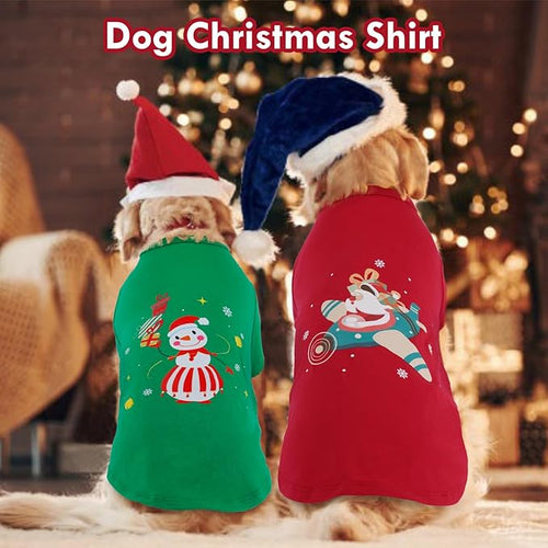 2 Pack Dog Shirt Christmas - Long Sleeve Soft Comfortable Tee, Fall Winter Cozy Undershirt for Sensitive Skin,Cold Weather Layer Under Coats Indoor Lounging, Outdoor Walking, Park Play