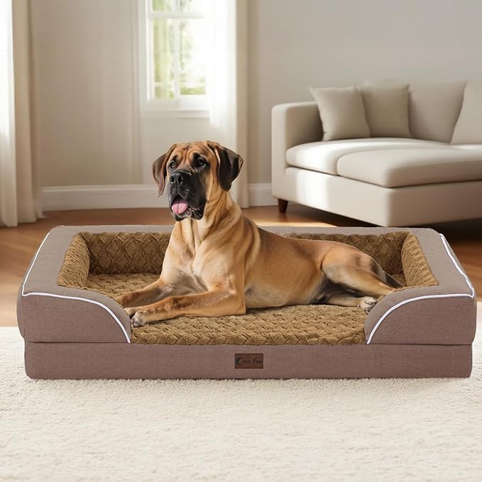 Orthopedic Dog Beds for Extra Large Sized Dogs, Waterproof Memory Foam XL Pet Bed with Sides 42x30Inch, Non-Slip and Egg-Crate Foam Big Dog Couch Bed with Removable Washable Cover, Brown