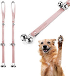 Leather Dog Doorbells for Door Knob/Potty Training/Go Outside, Length Adjustment Copper Dog Bell, Housetraining Hanging Bell, Pink Leather Silver Bells - 2 Pack