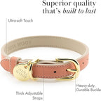 NINA WOOF Rio Vegan Leather Dog Collar - Padded Luxury Dog Collar with Adjustable Buckle - Collar for Dogs, Dog Collar for Small Dogs to Dog Collar for Large Dogs - Color Peach (Large)