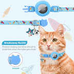PUPTECK Airtag Cat Collar Breakaway 2 Pack with Bells, Reflective Kitten Collar with Air Tag Holder for Boy Girl Kitty and Puppies, Soft, Blue