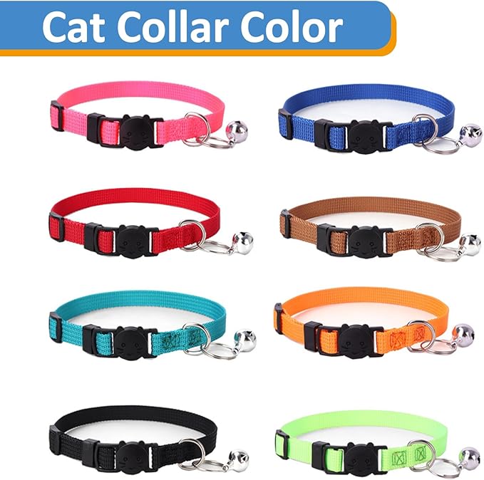 Personalized Cat Collars, Embroidered with Pet Name and Phone Number, Adjustable Nylon Breakaway Safety Release Buckle ID Collar,Custom Text with Bell for Cat or Kitten,Light Pink
