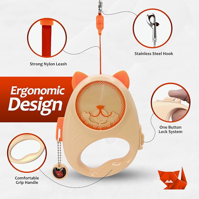 Dog & Cat Retractable Leash, 13ft Strong Nylon Tape with Auto-Locking, Tangle-Free Walking Pet Leash for Small Dogs/Cats Up to 20 lbs, One-Touch Brake, Comfortable Handle, PupPlay Design