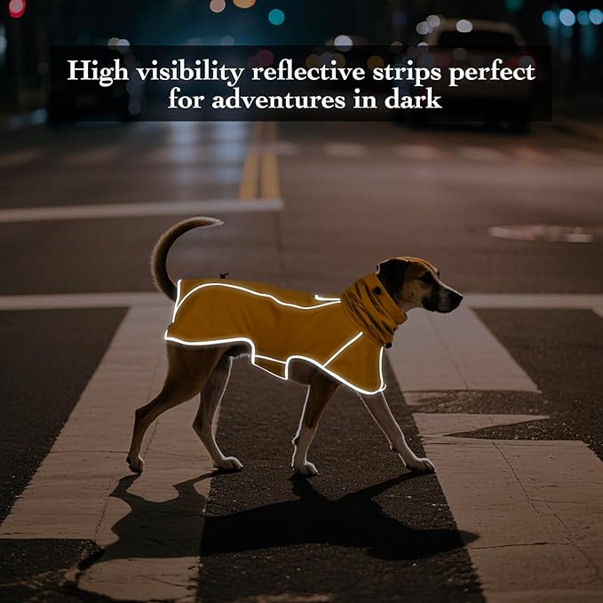 Reflective Dog Raincoat, Windproof & Waterproof Dog Rain Jacket, Adjustable Hooded Pet Poncho with Leash Hole for Small, Medium, Large Dogs(S-2XL) (Yellow, Large)
