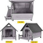 Dog House with Heating Pad, Weatherproof Outdoor Kennel for Large Dogs, Chew-Resistant Iron Frame & Asphalt Roof (Grey, L)