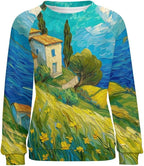 Long Sleeve Shirts for Women Cat Oil Painting Shirt 3D Graphic Sweatshirts Fall Pullover Crewneck Vintage Boho Tops