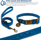 Wisedog Dog Collar and Leash Set, Waterproof Adjustable Puppy Collars with Cute Tag 6FT Dog Leash with Poop Bag for Small Medium Large Dogs (L, Blue)