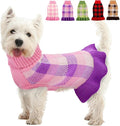 Dog Sweater Dress Plaid Knitwear for Small Medium Dogs Warm Puppy Pet Turtleneck Stretch Pullover Cute Fall Winter Vest Clothes with Leash Hole for Christmas (Purple, S)