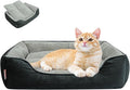 Miguel Washable Cat Beds for Indoor Cats with Removable Cushion/Pillow, Easy to Wash Small Dog Bed with Side, Large Rectangle Kitten Bed Cuddle Puppy Bed with Anti-Slip Bottom, Dark Gray 20 Inch
