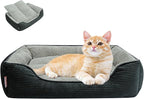 Miguel Washable Cat Beds for Indoor Cats with Removable Cushion/Pillow, Easy to Wash Small Dog Bed with Side, Large Rectangle Kitten Bed Cuddle Puppy Bed with Anti-Slip Bottom, Dark Gray 20 Inch