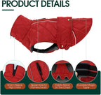 Kuoser Extra Warm Windproof Dog Cold Weather Coat, Fleece Lined Turtleneck Christmas Dog Jacket, Quilted Pet Winter Snowsuit Thermal Clothes with Reflective Adjustable Straps, Red L