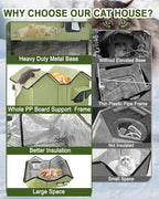 Extra Large Heated Cat House for Outside in Winter, Elevated Heated Outdoor Cat House Weatherproof with Heating pad, Insulated Outdoor Cat Shelter for Multiple Cats Small Dogs(Green)