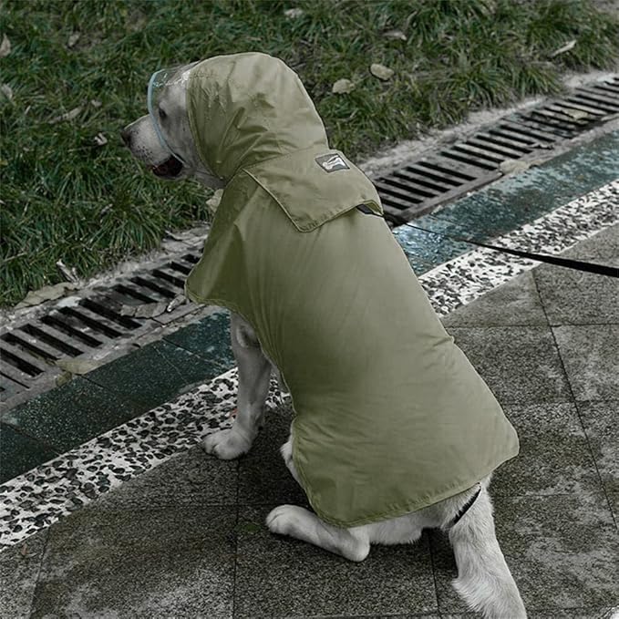 Pet Raincoat Packable Hooded Dog Rain Jacket Reflective Strips Lightweight Adjustable Poncho for Small Medium Large Dogs Army Green XL