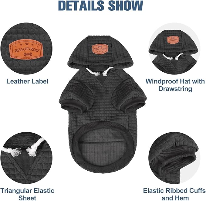 BEAUTYZOO Dog Hoodie for Small Medium Large Dogs, Winter Fall Warm Dog Clothes for Puppy S M Sized Dogs Girl Boy, Dog Sweater Shirt Hoodies with Pocket Bulldog Pitbull Cat Clothing Coat