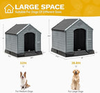 DWVO Plastic Dog House, Weatherproof Outdoor/Indoor Doghouse, Puppy Kennel with Air Vents and Elevated Floor