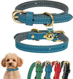 Guiding Star Leather Collar for Puppy, Cute Soft Thin Dogs Collars for Small Medium Dogs, Cat Collar with Bell (Blue, XS, 9"-12")