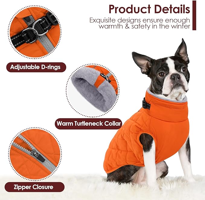 AOFITEE Coat for Extra Large Dogs, Warm Turtleneck Dog Winter Jacket with Back Zipper, Waterproof Dog Puffer Jacket for Large Dogs, XL Pet Coat Warm Snowsuit for Corgi, Border Collie, Beagle