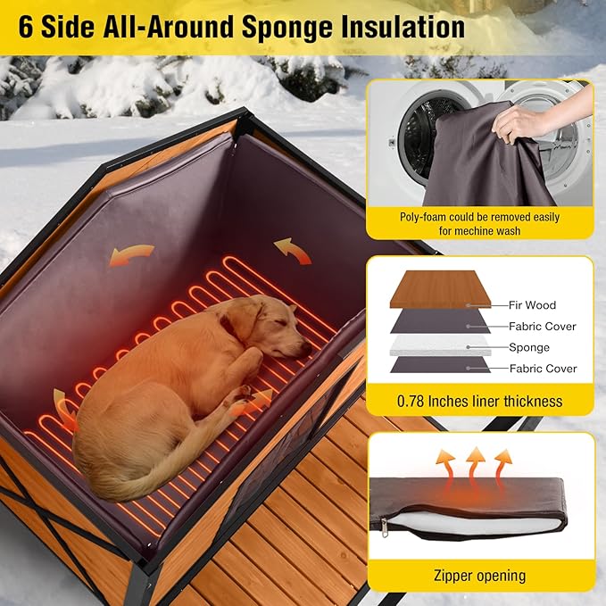 AIVITUVIN Outdoor Heated Dog House with Heating Pad Insulated Dog House with Anti-Chewing Metal Frame Large Dog Kennel Weatherproof for Winter 40.6“L