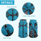 Geyecete Winter Warm Coat Waterproof Dog Jacket with Harness Traction Belt, Pet Outdoor Jacket for Small Dogs - Blue - XS