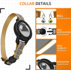 Airtag Cat Collar Breakaway, Odokele Reflective Cats Collars with Apple Air Tag Holder for Kitten, Cat GPS Tracker Adjustable Collars with Safety Quick Release Buckle for Kitties and Puppies - Brown
