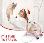 Transparent & Fully Breathable Hard cat Carrier with Rolling Wheels for Dogs, Cats, Multiple Carrying Options, Perfect for Traveling/Taking a Walk