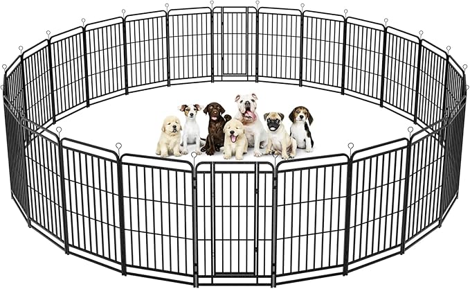 Square Steel Pipe Dog Fence Outdoor 24 Piece Panels 47" Height Anti-Rust Heavy Duty Dog Playpen with Doors Portable for Yard RV Camping, Total 54FT, 227 Sq.ft, Snowy Black