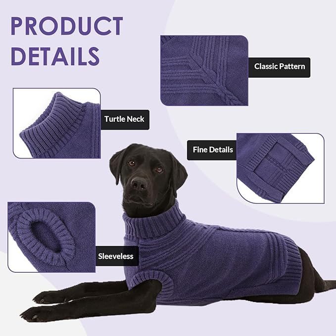 Dog Sweaters for Small Dogs Male Female Pet Knitwear Classic Puppy Warm Pullover Turtleneck Cold Weather Clothes for Yorkie(GrayishBlue, S)