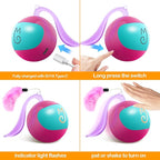 Migipaws Interactive Cat Ball Toy Set, Fun Tracker, Glowing Chase Ball with MystiChaser Pouch, Fluffy Tail, Small Mouse – Cat Toys for Bored Indoor Cats(Rose)