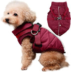 Dog Jacket with Harness,Fleece Lined Warm Puppy Coat for Winter,Soft Windproof Large Dog Vest,Red XXL