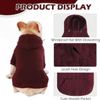 EXPAWLORER Textured Cable Knit Basic Dog Hoodie, Elevated Style Dog Sweater with Leash Hole and Pocket, Soft and Warm Pet Winter Coat, Cold Weather Clothes for Small Medium Large Dogs,Wine Red S