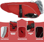 DENTRUN Small Dog Winter Warm Coat - Windproof Cozy Jacket, Thick Fleece Vest with Adjustable Belt, Water Repellent, Reflective Dog Sweater for Yorkie Dachshund Wear, Red, S