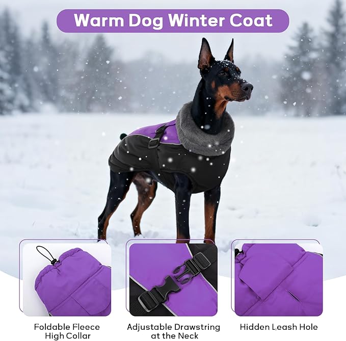 IDOMIK Dog Winter Coat, Reflective Waterproof Dog Jacket for Cold Weather, Warm Pet Coats for Small Medium Large Dogs, High Collar Doggy Fleece Snow Jacket, Winter Vest with Adjustable Buckle,XL