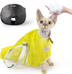 Cinf Cat Bathing Bag(Free Muzzle) Breathable Mesh Anti Scratch Adjustable Cat Grooming Bag for Nail Trimming, Bathing Soft Cat Washing Bag(Yellow) L