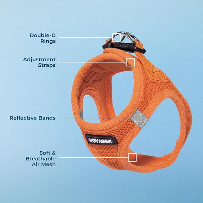 Best Pet Supplies Voyager Step-in Air Harness - All Weather Mesh, Reflective, No Pull Harness for Dogs, Cats - Secure with Hook & Loop Fastener, Buckle, Double D-Rings - Orange, XXXS